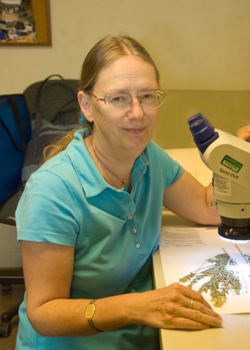 Susan at microscope